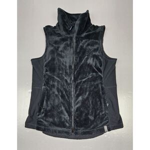 LL Bean Vest Womens Large. Black Luxe Fleece‎ Outdoor Long Recycled Polyester.